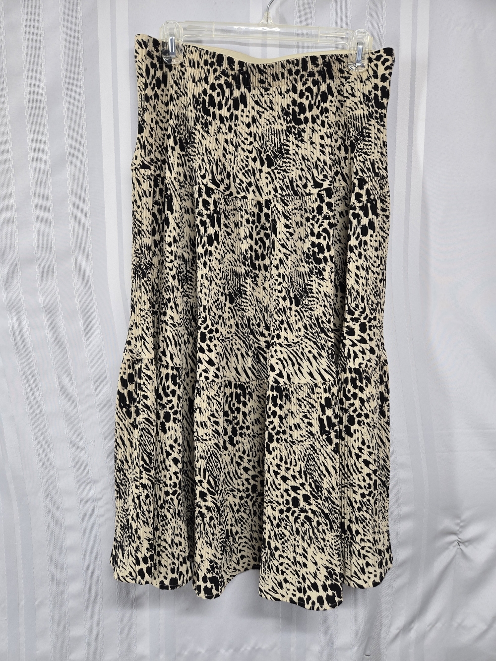 ALICE BLUE Beige and Black Animal Print Tiered Midi Skirt SIZE XL